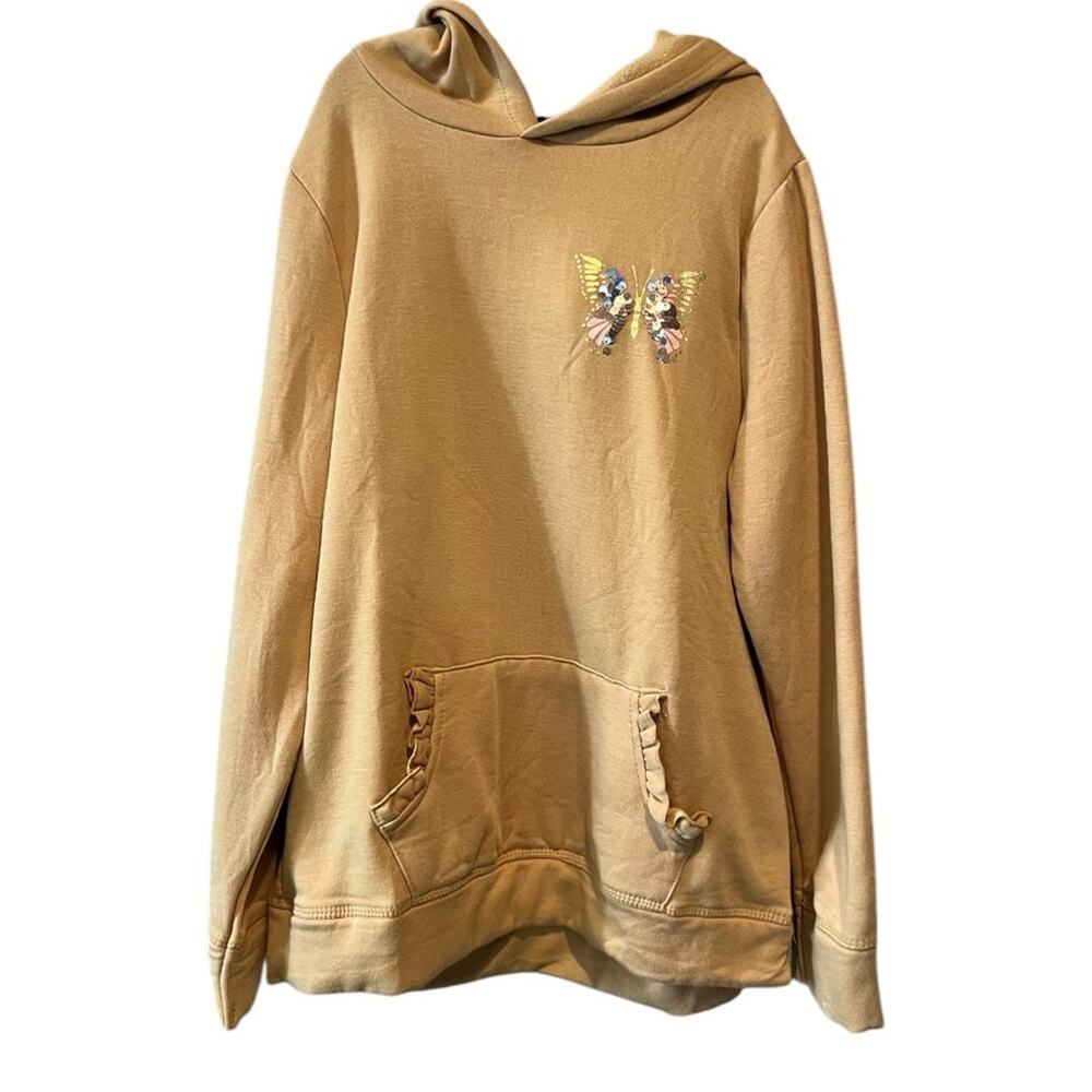 BTween Gold Sequin Butterfly Hoodie with Ruffles Kangaroo Pocket size 12 Tan
